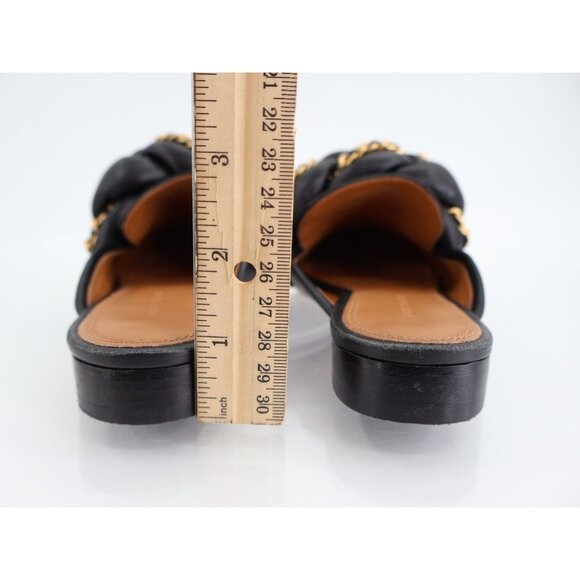 Tory Burch Womens Mule Flat Size 5.5 Black Leather Chain Link Slip On Shoes - Picture 7 of 13